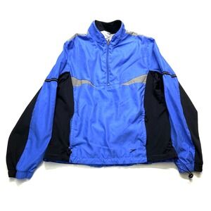 Speedo Windbreaker Jacket Men's Medium Blue Black Mesh Lined Mock Neck Half Zip
